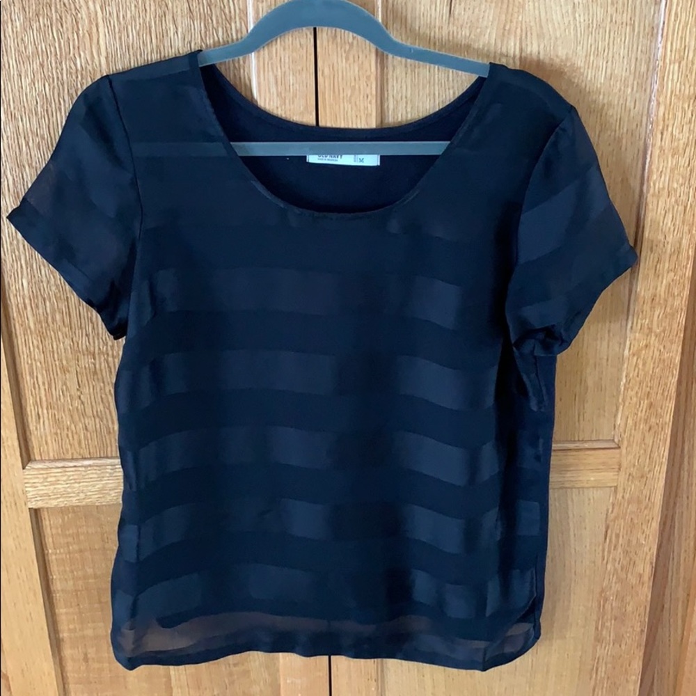 Women’s M Black/Sheer Striped Short-Sleeved Top